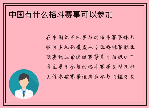 中国有什么格斗赛事可以参加