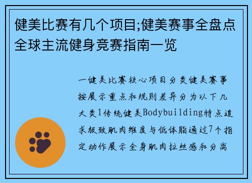 健美比赛有几个项目;健美赛事全盘点全球主流健身竞赛指南一览